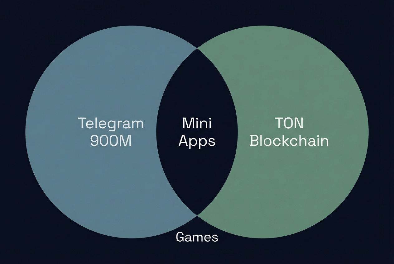 Telegram + TON Integration Venn Diagram - Mini Apps at Intersection